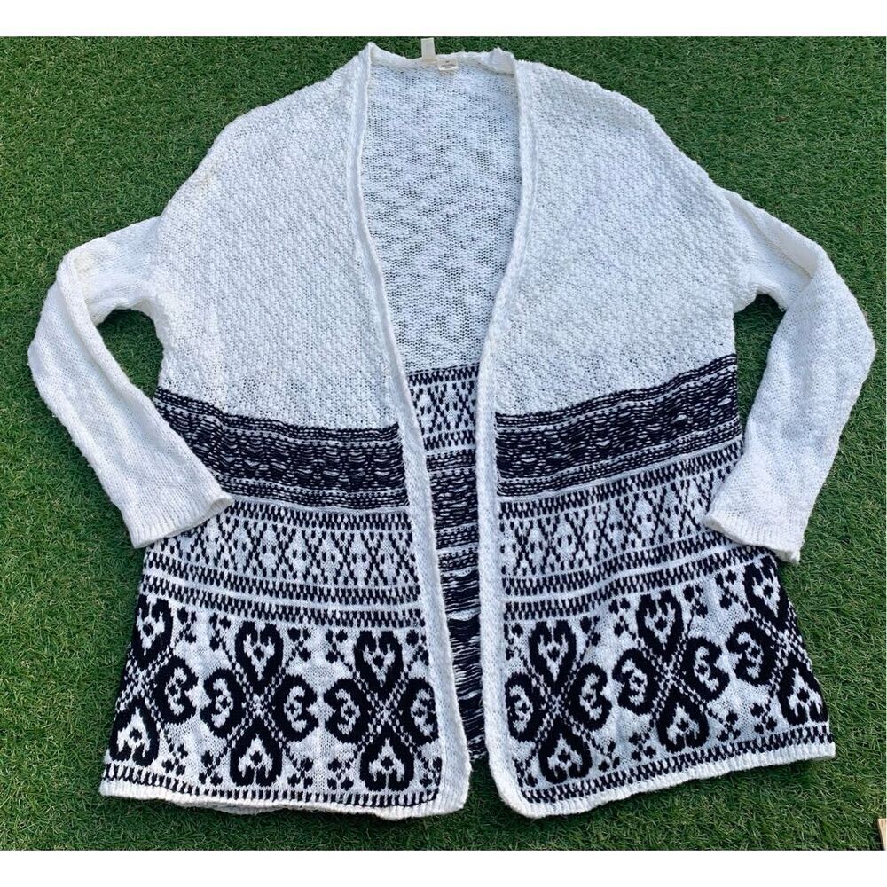 MOTH ANTHROPOLOGIE  black white BOHO PRINT OPEN CARDIGAN spring SWEATER sz S
